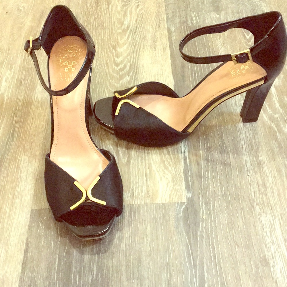 Vince Camuto Black and Gold accented heels